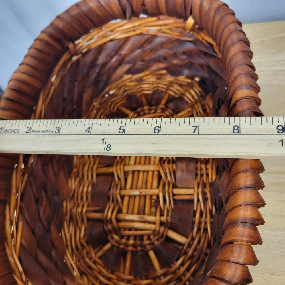 Vintage Woven Curl Splint Basket Wood Ribbon Gathering Farmhouse Oval 12x8.5x5